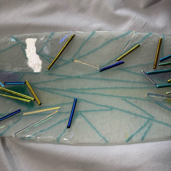 MCM Contemporary Abstract Art Elongated Oval Fused Glass Piece Decor Piece - Picture 5 of 10